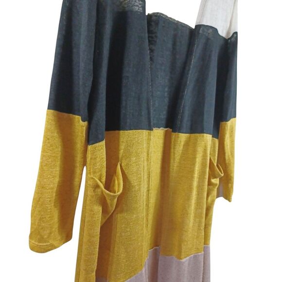 7th Ray Sz S Color Block Long Cardigan Duster Burnout Knit Pockets Boho USA Made - Picture 4 of 8
